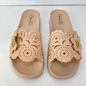 Nanette Lepore Dusty Pink Maria Slide On Cut Out Floral Sandals Size 9.5